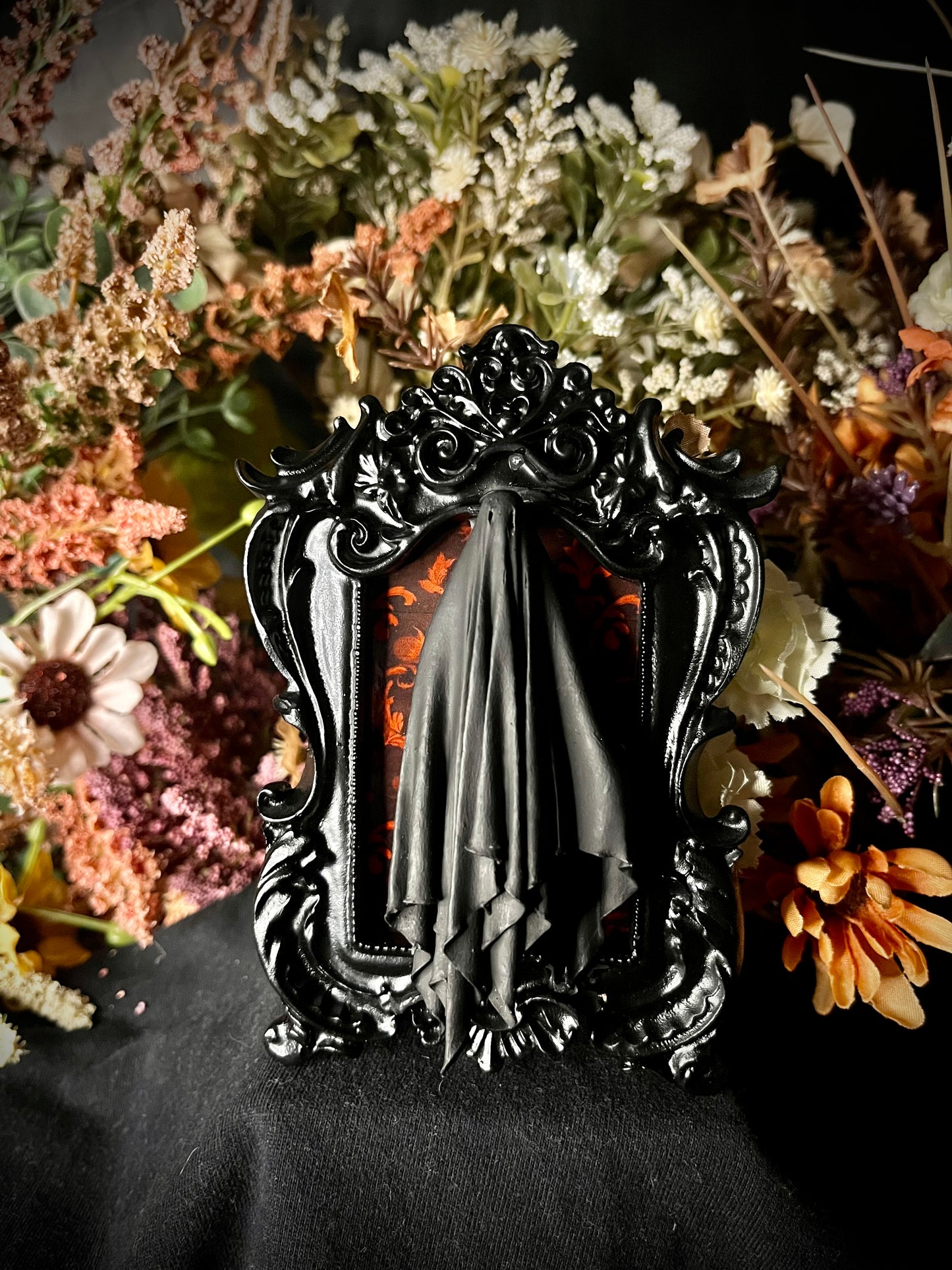 Framed Ghoul: Black, Red Floral
