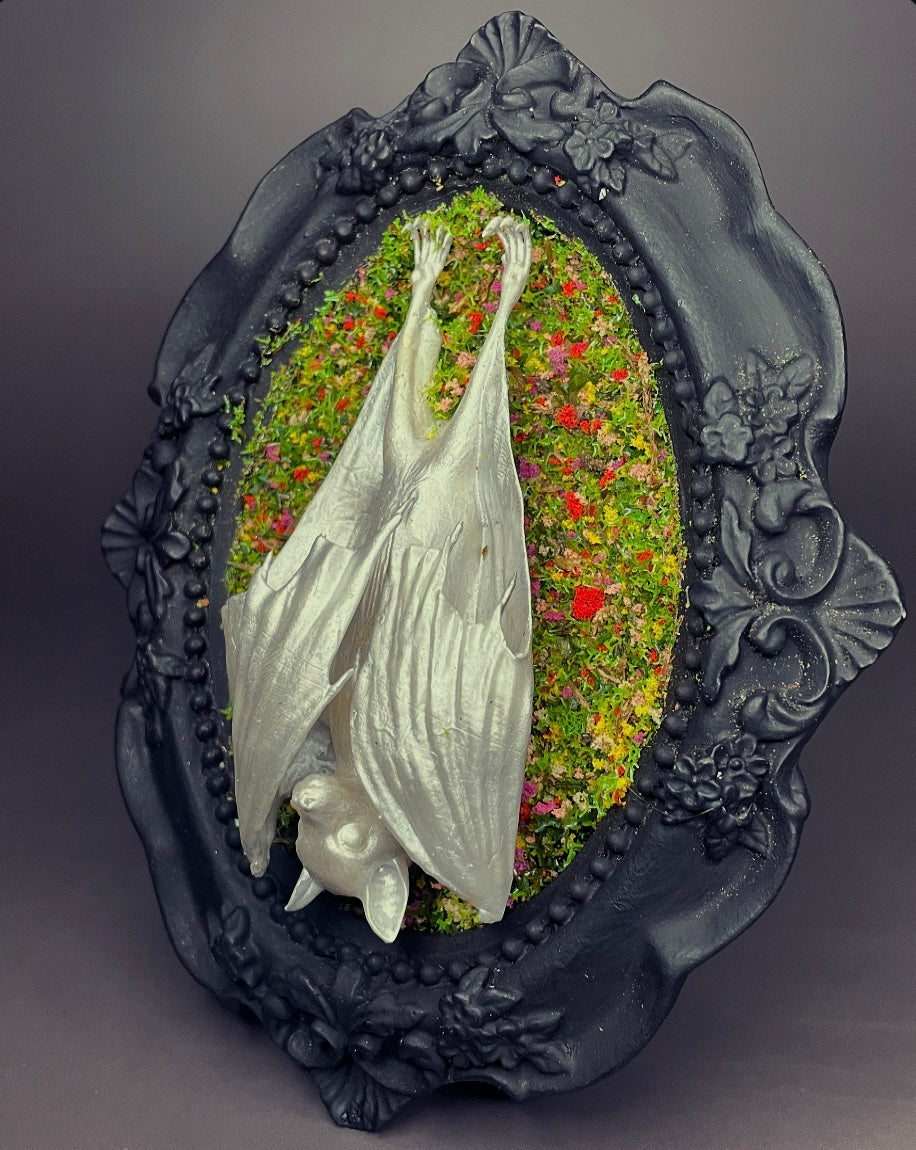 Framed Bat: Silver, Florals (Large)