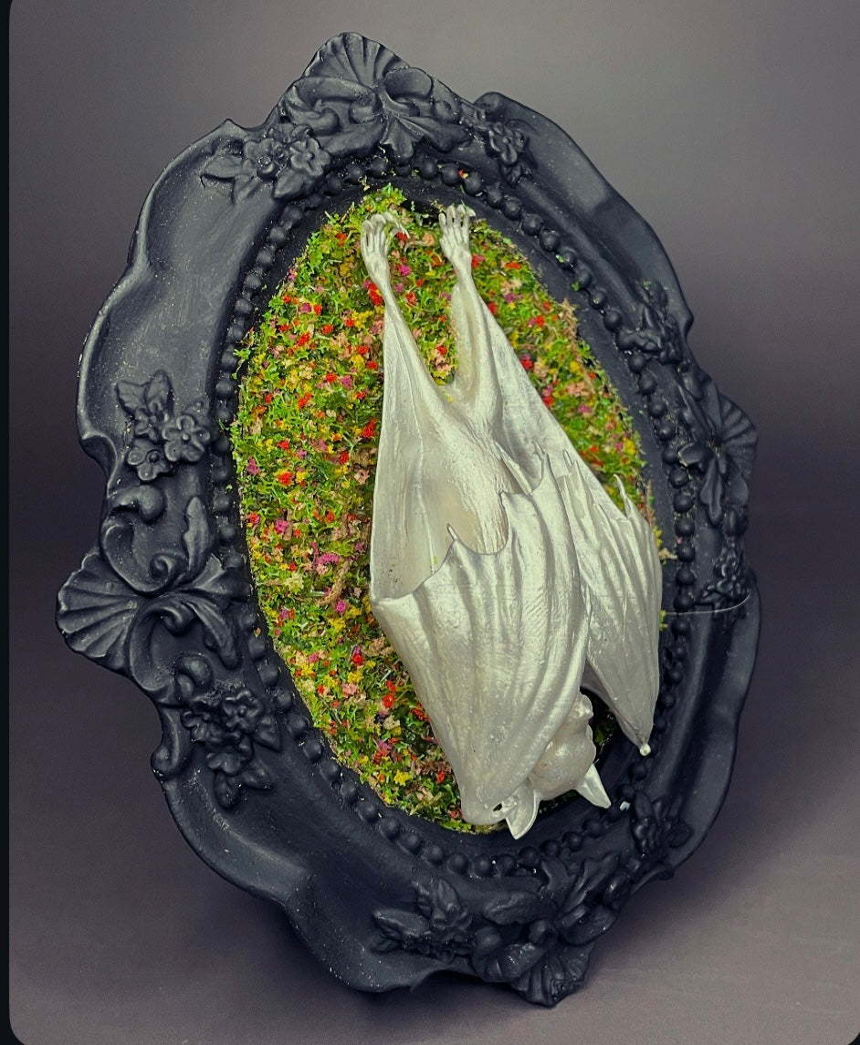 Framed Bat: Silver, Florals (Large)