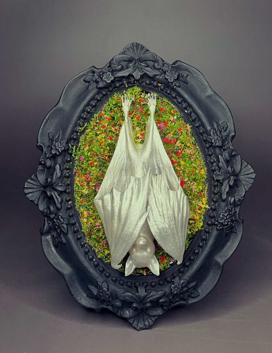 Framed Bat: Silver, Florals (Large)