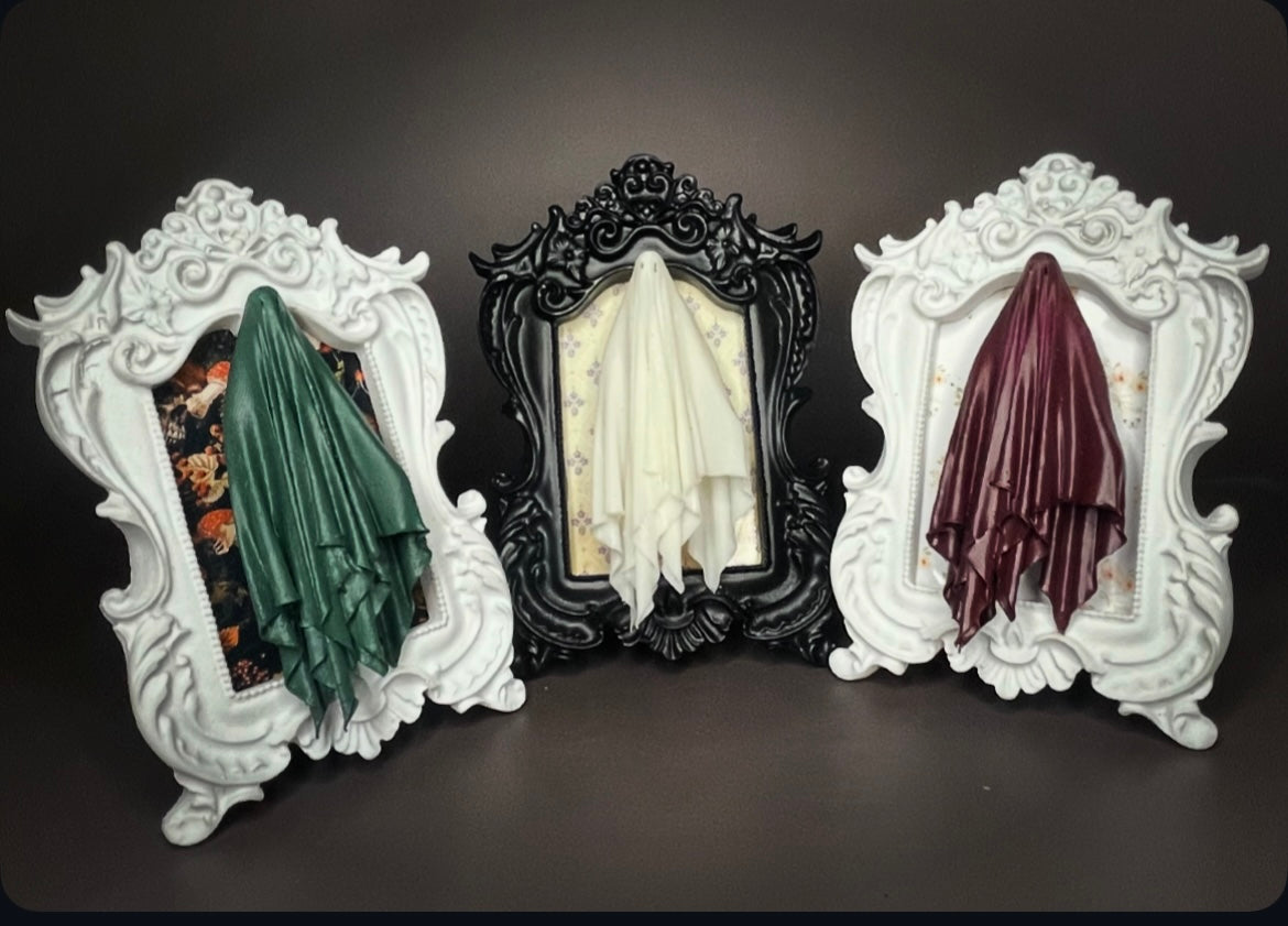Framed Ghoul: Purple, White Floral Background