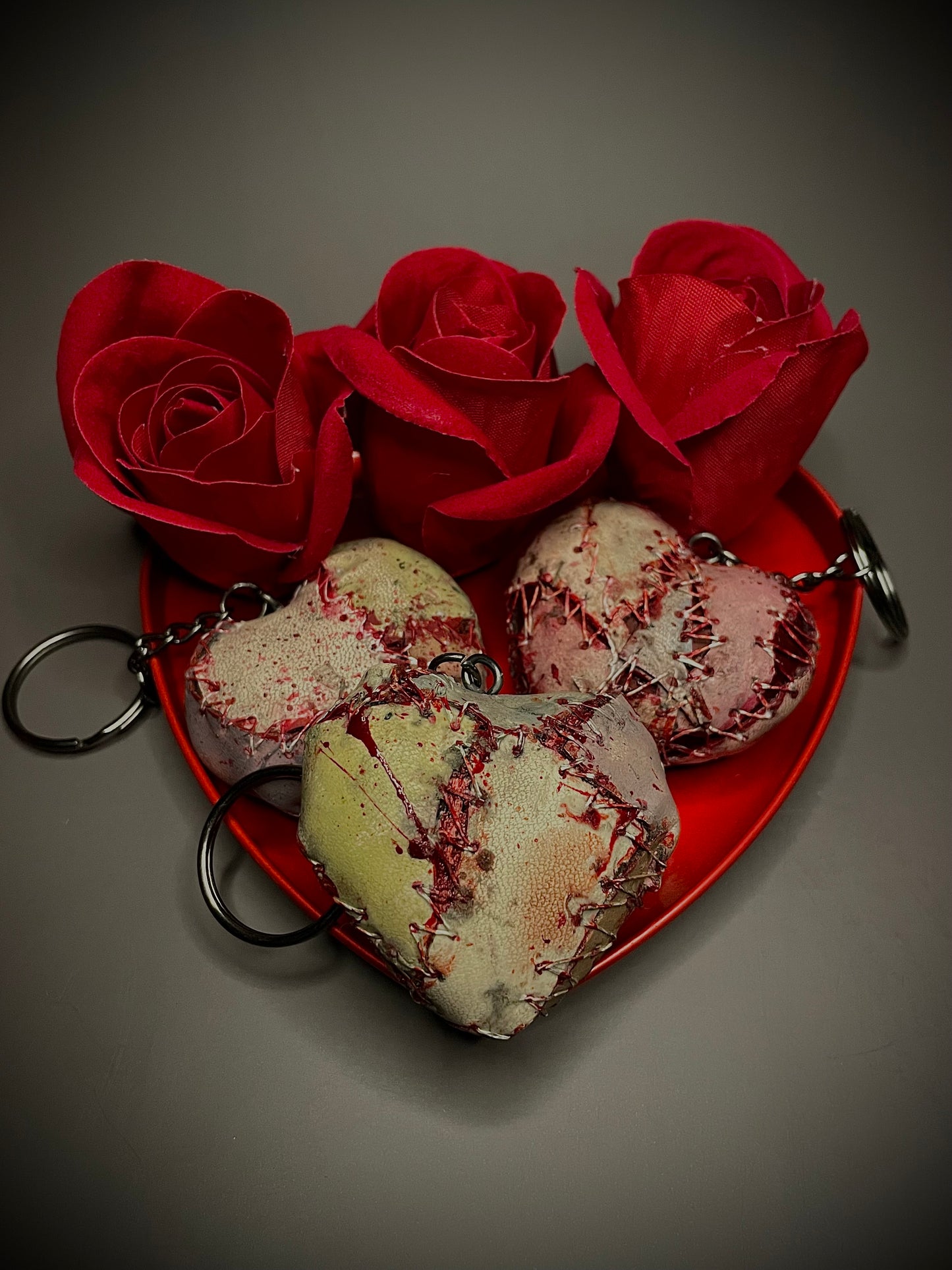 Hand Sewn Skin Heart Keychain