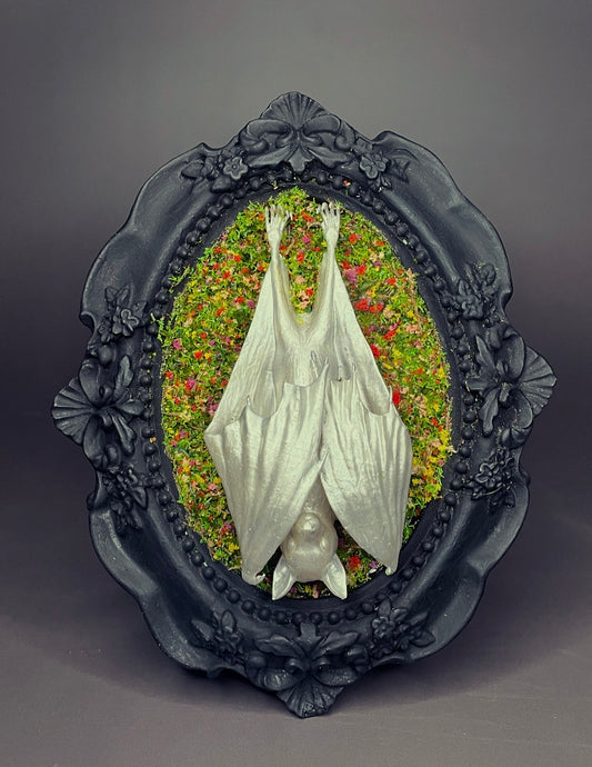 Framed Bat: Silver, Florals (Large)