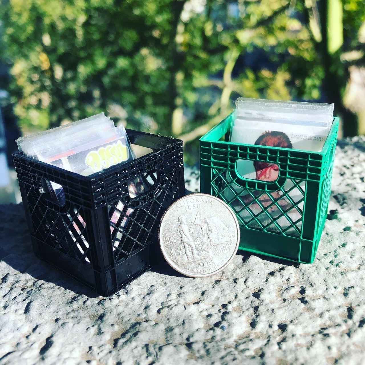 Miniature Vinyl Records + Milk Crate